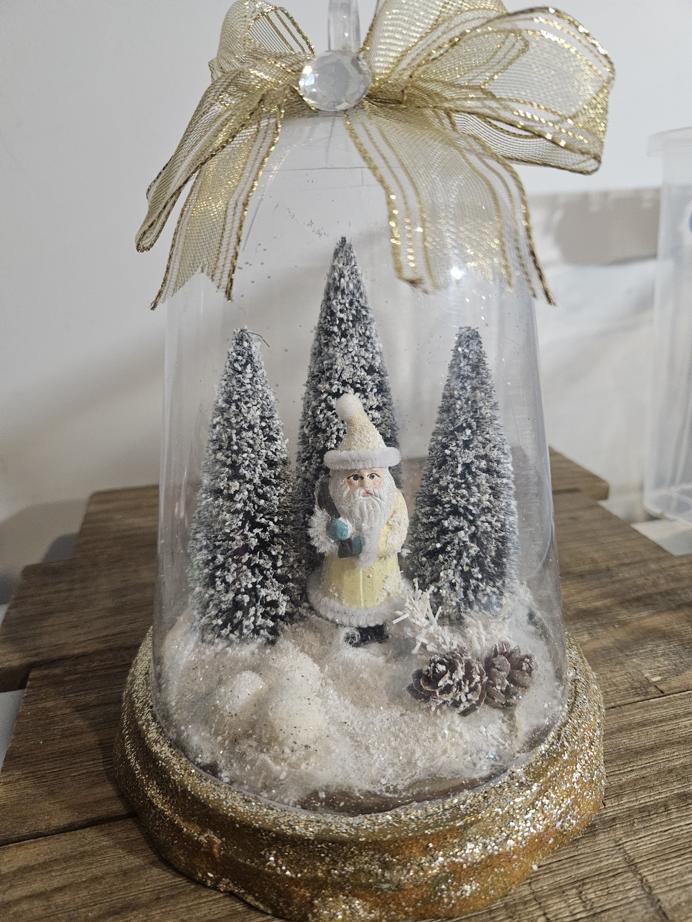Mark Roberts Gold-Trimmed Dome with Yellow Santa and Frosted Trees